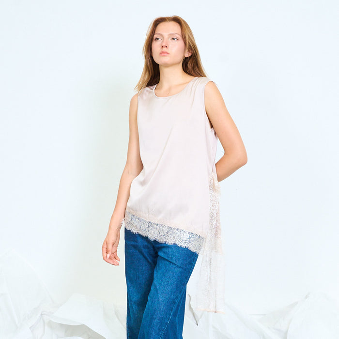 Elegant lace-panel asymmetric sleeveless top wholesale