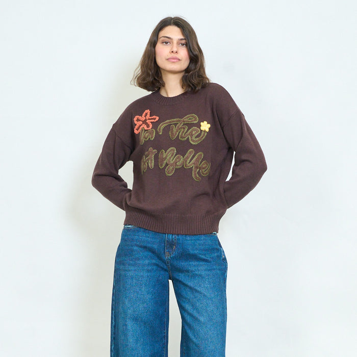 Embroidered knit sweater wholesale