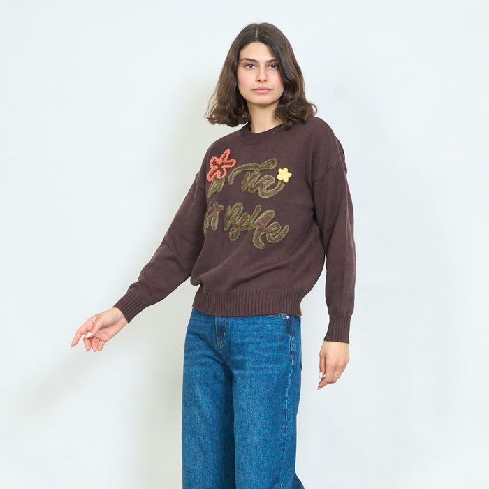 Embroidered knit sweater wholesale