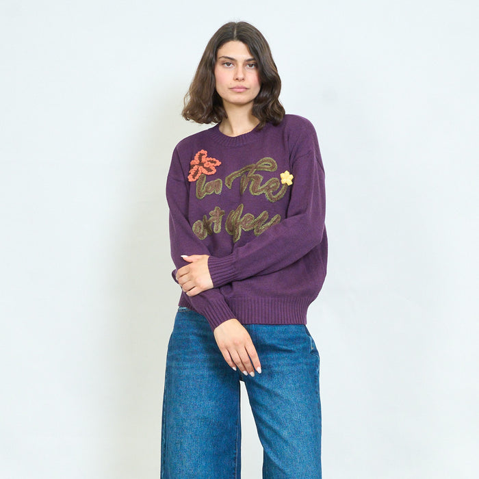 Embroidered knit sweater wholesale