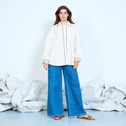 Embroidered trim cotton shirt wholesale