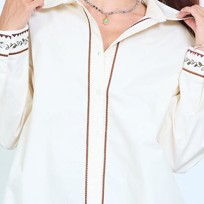 Embroidered trim cotton shirt wholesale
