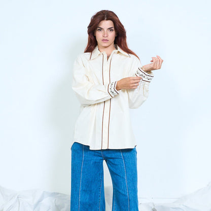 Embroidered trim cotton shirt wholesale