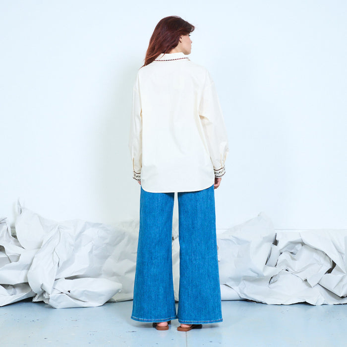 Embroidered trim cotton shirt wholesale