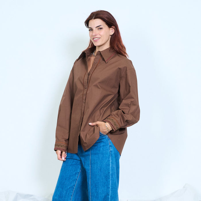 Embroidered trim cotton shirt wholesale