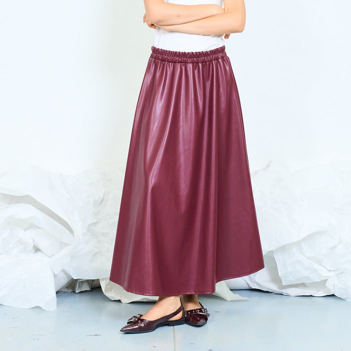Faux leather flowing midi skirt with elasticated waistband wholesale
