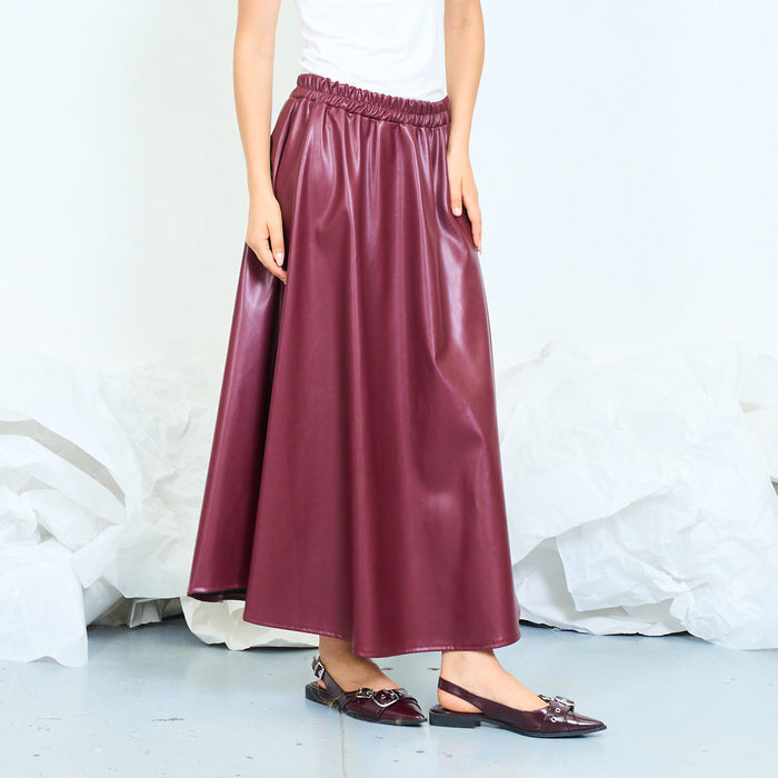 Faux leather flowing midi skirt with elasticated waistband wholesale