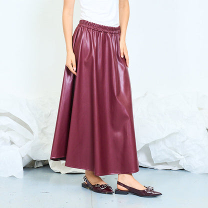 Faux leather flowing midi skirt with elasticated waistband wholesale