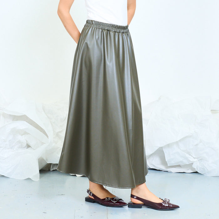 Faux leather flowing midi skirt with elasticated waistband wholesale
