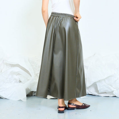 Faux leather flowing midi skirt with elasticated waistband wholesale