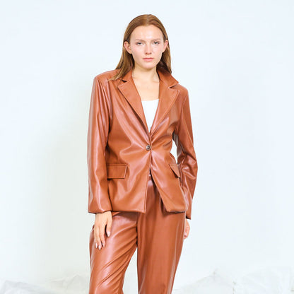 Faux leather single-breasted blazer wholesale