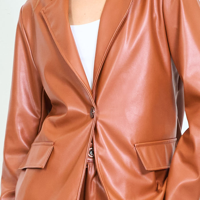 Faux leather single-breasted blazer wholesale