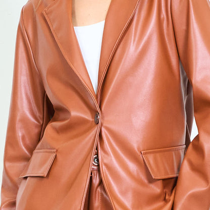 Faux leather single-breasted blazer wholesale