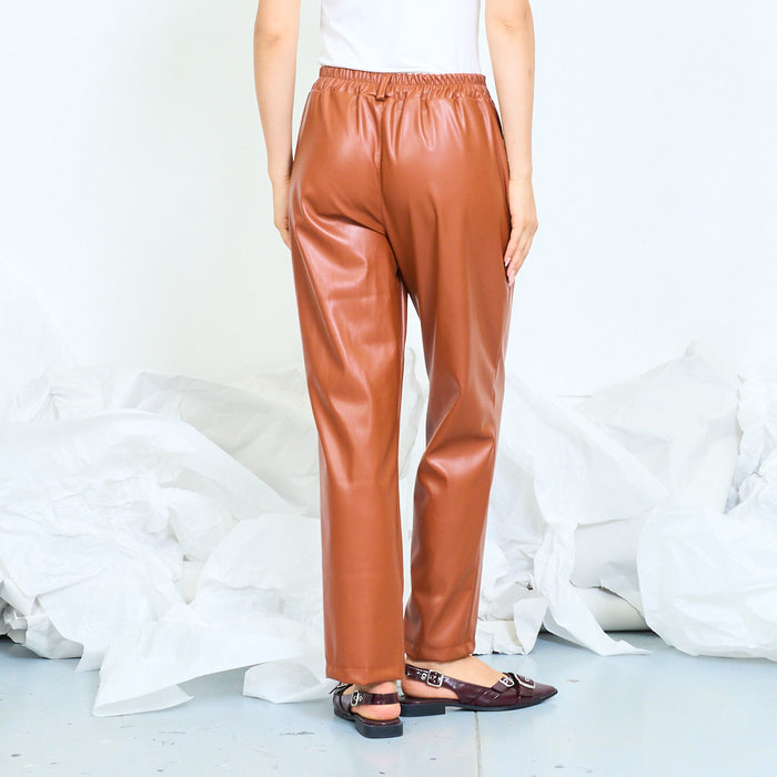 Faux leather straight-leg trousers with pleated front wholesale