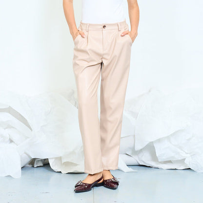 Faux leather straight-leg trousers with pleated front wholesale