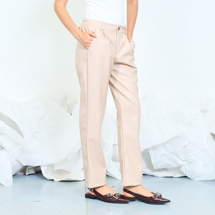 Faux leather straight-leg trousers with pleated front wholesale