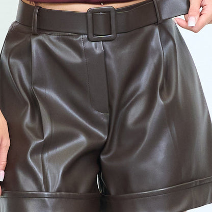 Faux leather tailored shorts with belt wholesale