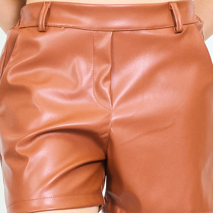 Faux leather tailored shorts with elasticated waistband wholesale