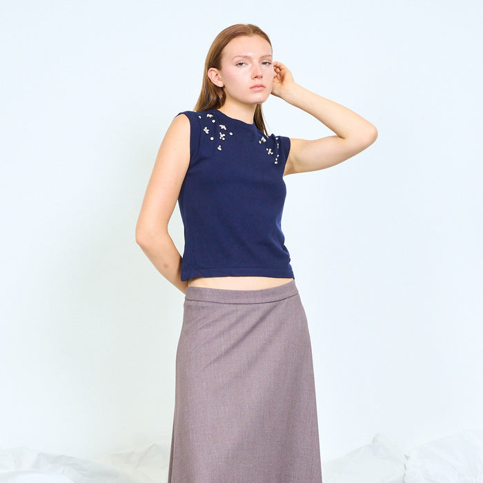 Floral crystal embellished sleeveless knit top wholesale