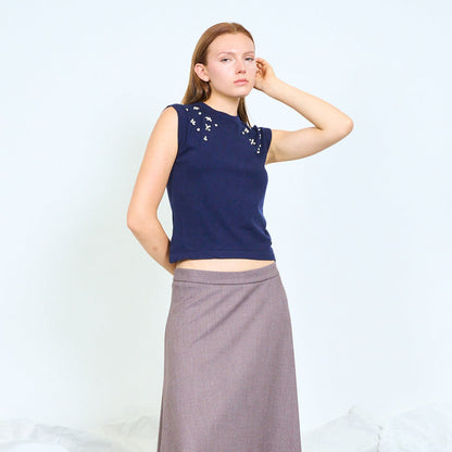Floral crystal embellished sleeveless knit top wholesale