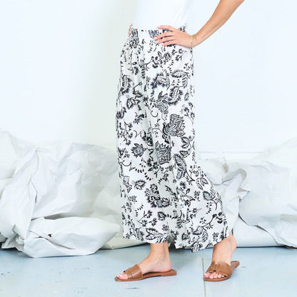Floral print wide-leg trousers with elasticated waist wholesale