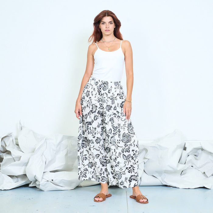 Floral print wide-leg trousers with elasticated waist wholesale