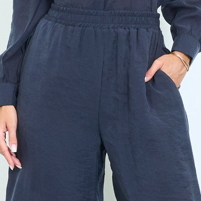Flowing palazzo trousers with gathered waistband wholesale