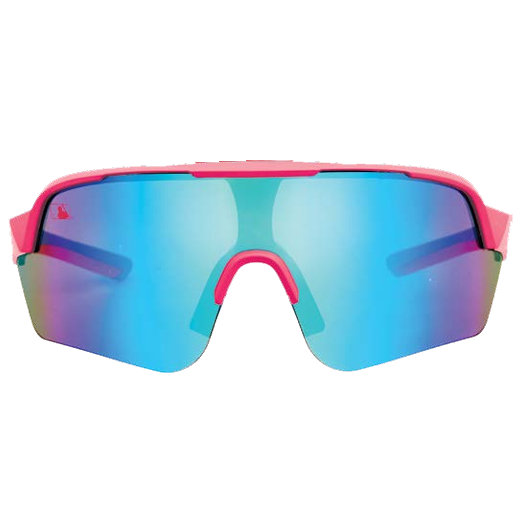 The Franklin MLB Pro Sunglasses (24012C) by Franklin feature a Cotton Candy pink frame with large, mirrored blue-green lenses for a sporty, angular look and top-tier UV protection.