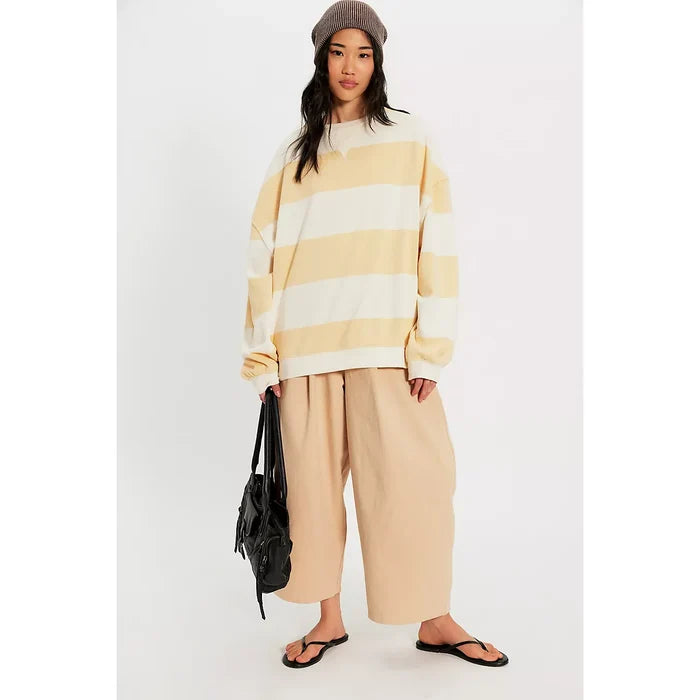 Free People Classic Striped Oversized Crewneck in Apricot Combo
