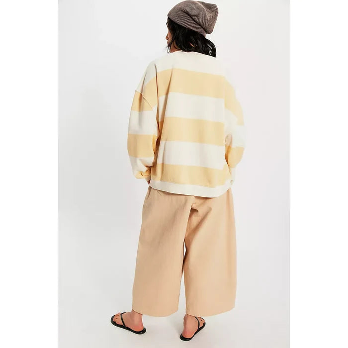 Free People Classic Striped Oversized Crewneck in Apricot Combo