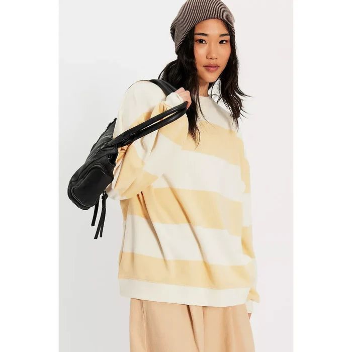Free People Classic Striped Oversized Crewneck in Apricot Combo