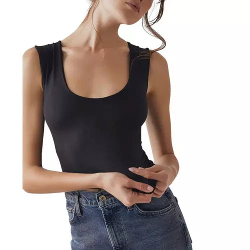 Free People Clean Lines Muscle Cami Tank Top in Black