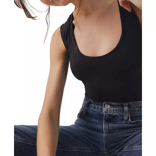 Free People Clean Lines Muscle Cami Tank Top in Black