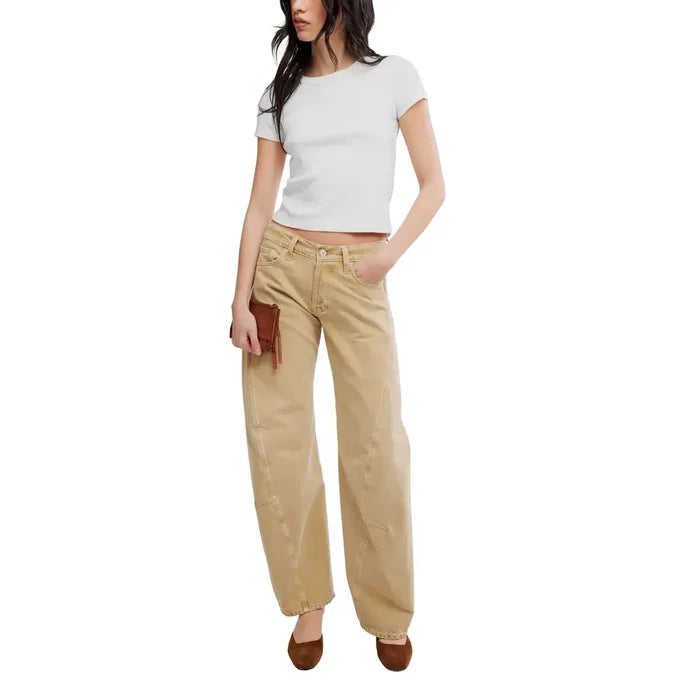 Free People Fable Twisted Seam Jeans in Oat Latte