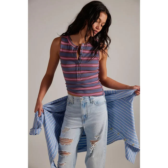 Free People Jamie Henley Striped Tank Top in Navy Combo