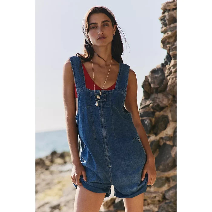 Free People Jude Shortalls in Mid Indigo