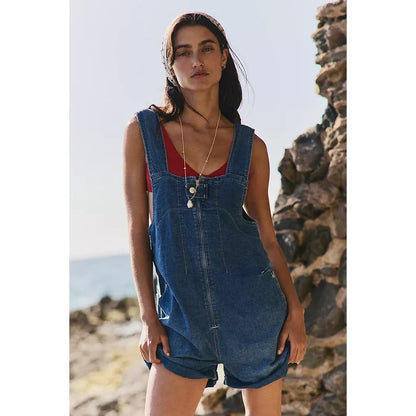 Free People Jude Shortalls in Mid Indigo