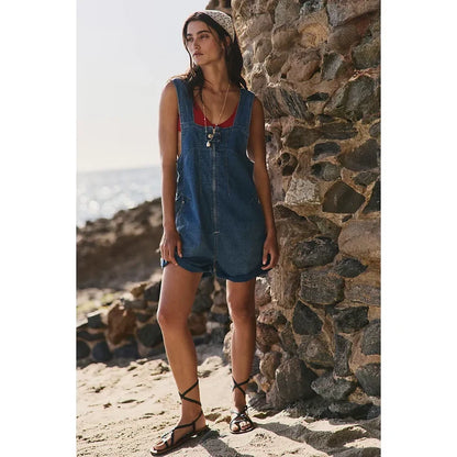 Free People Jude Shortalls in Mid Indigo