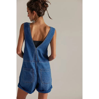 Free People Jude Shortalls in Mid Indigo