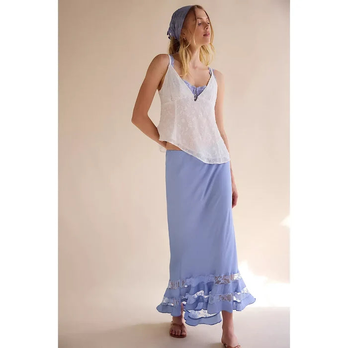 Free People Long Lost Lover Maxi Slip Skirt in Cashmere Blue