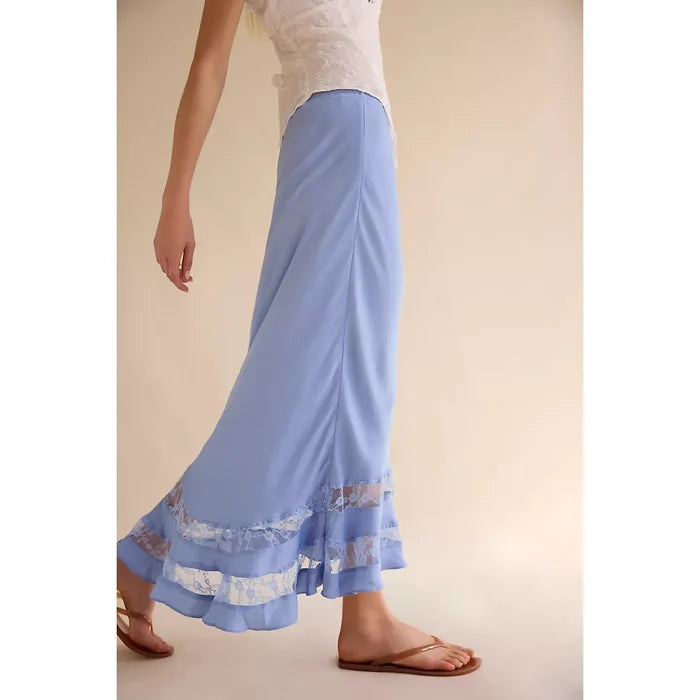 Free People Long Lost Lover Maxi Slip Skirt in Cashmere Blue
