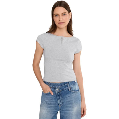 Free People Morning Pages Henley Solid Heather Grey