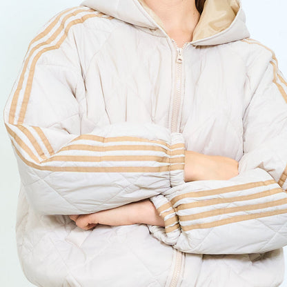 Geometric quilted hooded jacket with striped sleeves wholesale