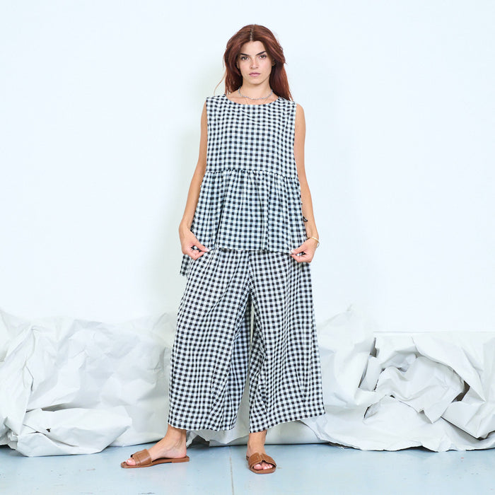 Gingham asymmetric tunic top with side ties wholesale