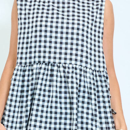 Gingham asymmetric tunic top with side ties wholesale