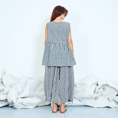 Gingham asymmetric tunic top with side ties wholesale
