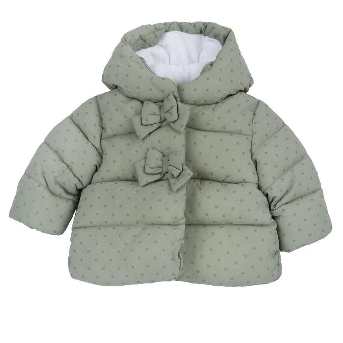 Girls Light Green Embellished Hooded Jacket