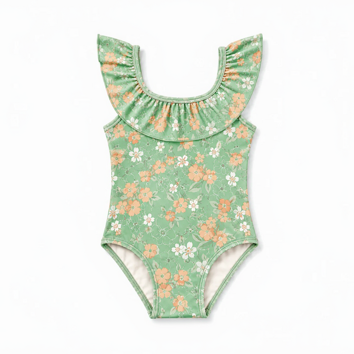 Girls Swimsuit - UPF 50+ Ruffle One-Piece - Evangelina Sage