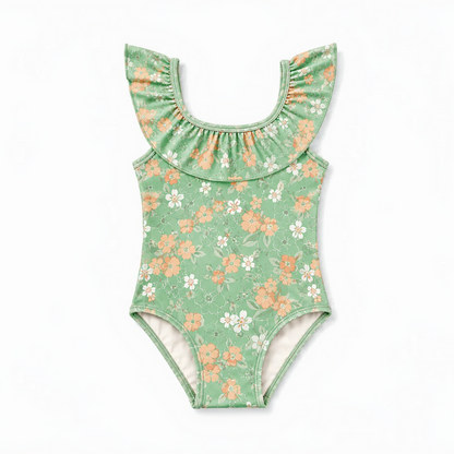Girls Swimsuit - UPF 50+ Ruffle One-Piece - Evangelina Sage