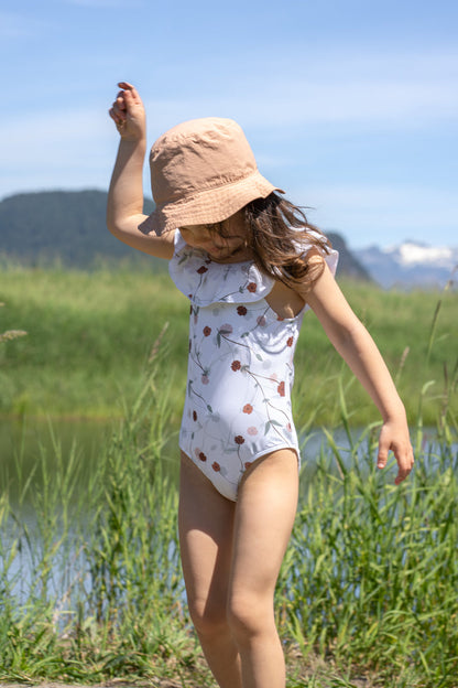 Girls Swimsuit - UPF 50+ Ruffle One-Piece - Lalliana Coconut